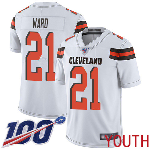 Cleveland Browns Denzel Ward Youth White Limited Jersey 21 NFL Football Road 100th Season Vapor Untouchable